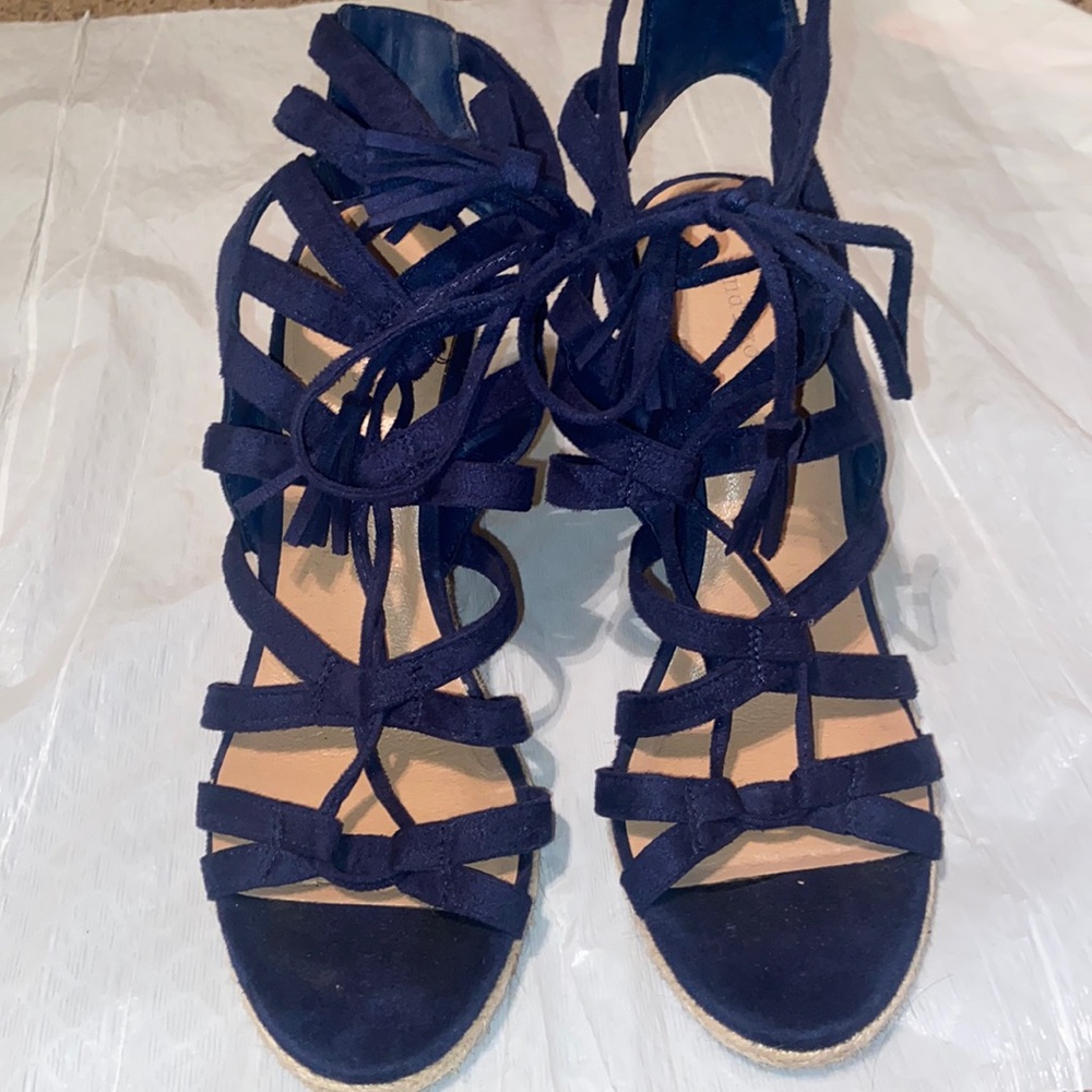 Navy strappy wedges